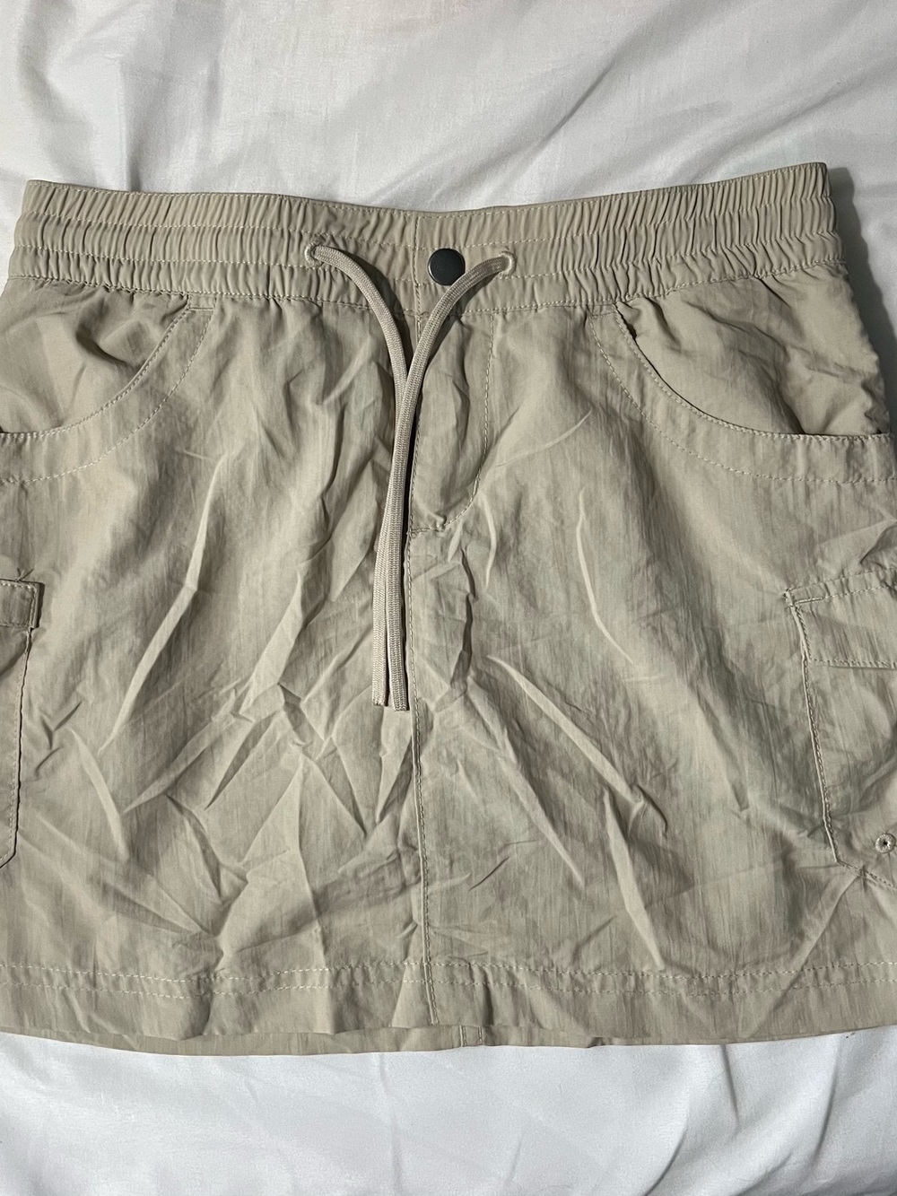 Drawstring Cargo Skirt in Light Khaki